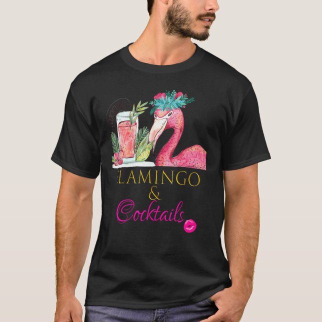 Camiseta Mulheres Flamingo E Cocktails (Frente)