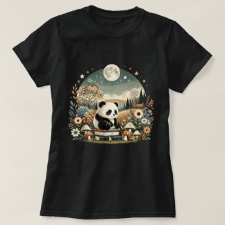 Camiseta Mulheres Florais Cottagecore Panda Bear Aestética