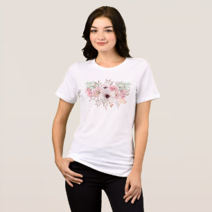 Camiseta Mulheres florais da aguarela cor-de-rosa moderna  