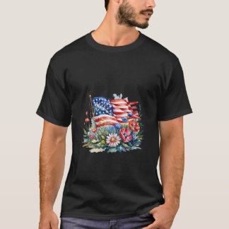 Camiseta Mulheres Floral América 4 de julho EUA Bandeira Pa