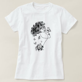 Camiseta Mulheres Flores Borboleta Escura Face Retrato Vint