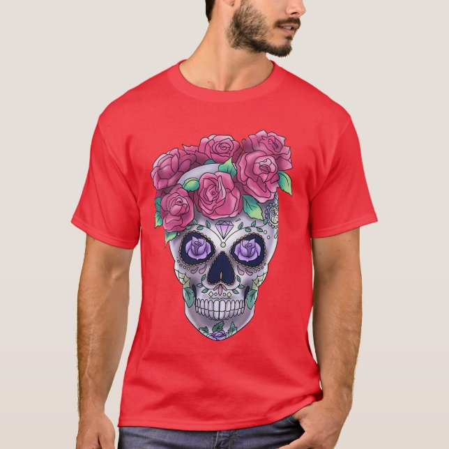 Camiseta Mulheres Flores Calavera Monstro Assustador Horror (Frente)