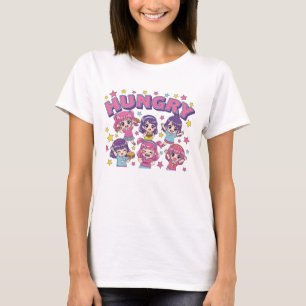 Camiseta Mulheres Garotas Anime Chibi Famintas Comida Fofa