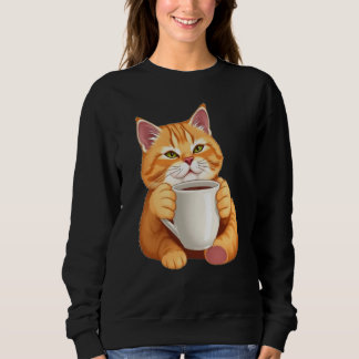 Camiseta Mulheres Gatinho Ruivo Fofo Café Gráfico