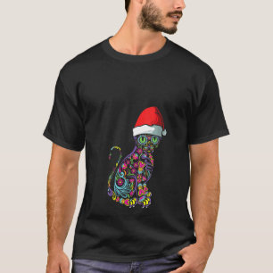 Camiseta Mulheres Gato Açúcar Crânio Papai Noel Natal Cãozi