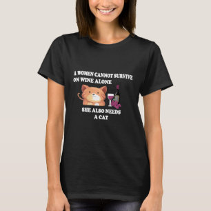 Camiseta Mulheres Gato Fofo E Vinho Para Vinho E Amante De