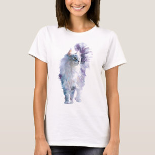 Camiseta Mulheres Gato Maine Coon Fofo Aquarela Caprichosa