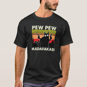 Camiseta Mulheres Gato Pew Pew Madafakas Vintage Louco Gato