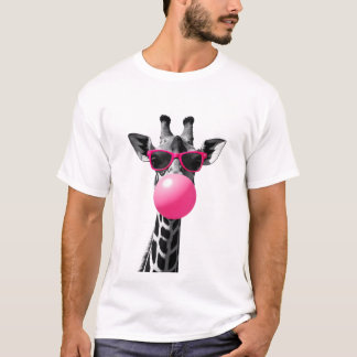 Camiseta Mulheres Girafa Rosto de Girafa com Óculos de Sol