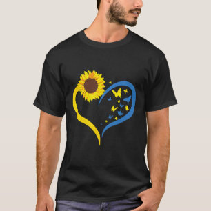 Camiseta Mulheres Girassol Amor Coração Eu Apoio a Ucrânia