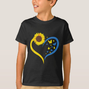 Camiseta Mulheres Girassol Amor Coração Eu Fico Com a Ucrân
