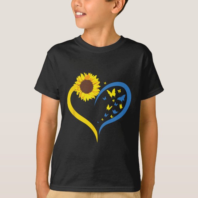 Camiseta Mulheres Girassol Amor Coração Eu Fico Com a Ucrân (Frente)