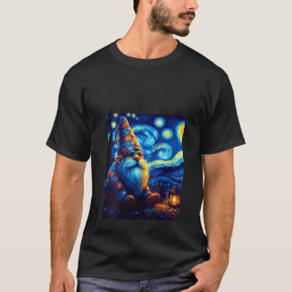 Camiseta Mulheres Gnomo Sob a Noite Estrelada Arte Gráfica 