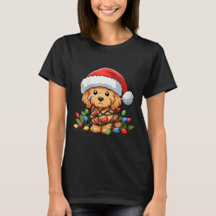 Camiseta Mulheres Goldendoodle Luzes De Natal Cachorros Eng