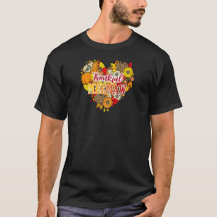 Camiseta Mulheres Graças Grata Flor Abóbora Meem Coração