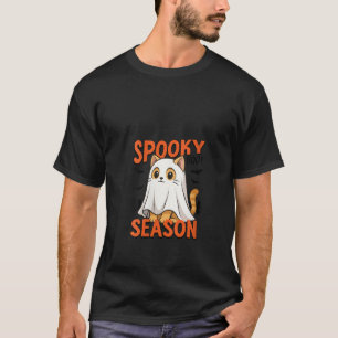 Camiseta Mulheres Halloween Cat Ghost Spooky Season V Neck