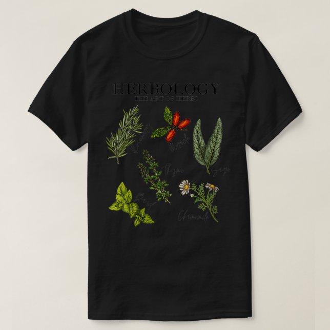Camiseta Mulheres Herbologia a arte das ervas, Thyme, Rosem (Frente do Design)