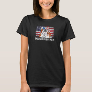 Camiseta Mulheres Inglês Bulldog Mãe Americana Bandeira Mad