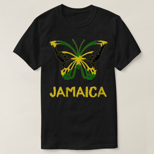 Camiseta Mulheres jamaicanas Bandeira Borboleta Jamaica ind (Frente do Design)