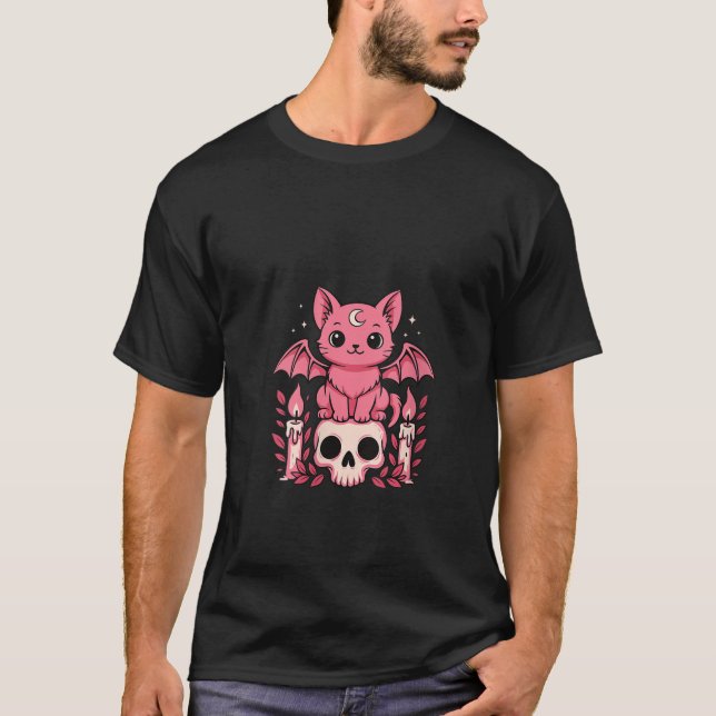 Camiseta Mulheres Kawaii Pastel Gótico Gato Gato Gato Grito (Frente)