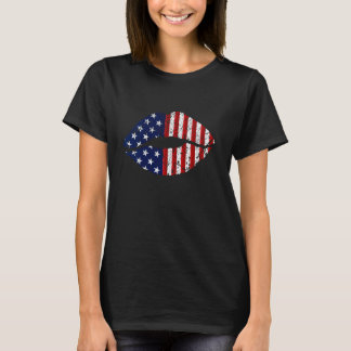 Camiseta Mulheres Lábios Bandeira Americana 4º de julho Org