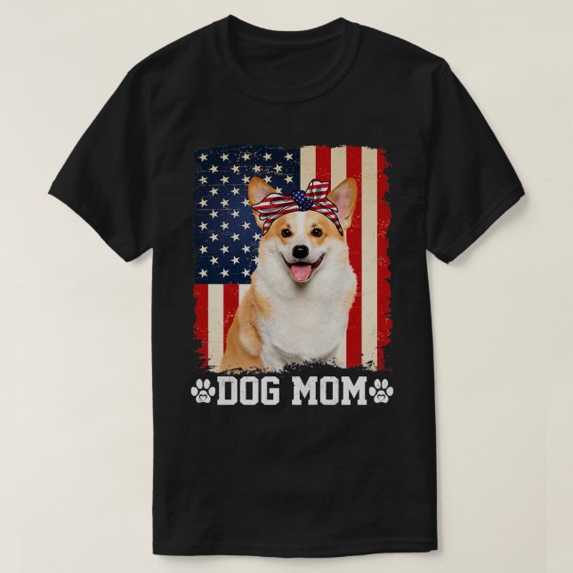 Camiseta Mulheres Legal Cachorro Corgi Mãe Bandeira America (Frente do Design)