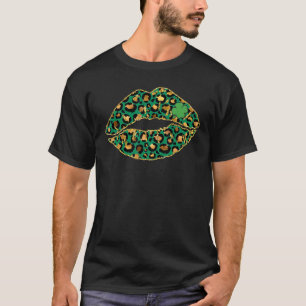 Camiseta Mulheres Legal Lábios Leopardo Verde Me Beijam St