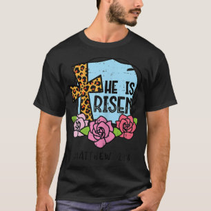 Camiseta Mulheres Leopardo Cruz Ele Ressuscitou Páscoa Jesu