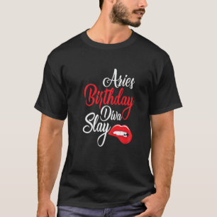 Camiseta Mulheres Lip Impressão Aries Rainha Marcha Anivers
