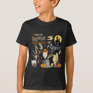 Camiseta Mulheres Longa Vida ao Halloween Gato Preto Bruxa