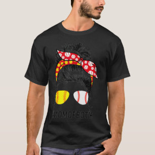 Camiseta Mulheres Mãe dos Dois Beisebol Mãe Softball Mãe Me