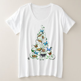 Camiseta Mulheres Mais Árvore De Natal De Borboleta Teia