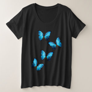 Camiseta Mulheres Mais Tamanho Borboletas Azuis Teares