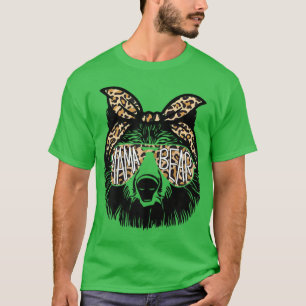 Camiseta Mulheres Mama Urso Leopardo Bandana Óculos escuros