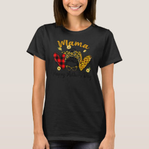 Camiseta Mulheres Mama Vida Leopardo Xadrez Corações Mensag