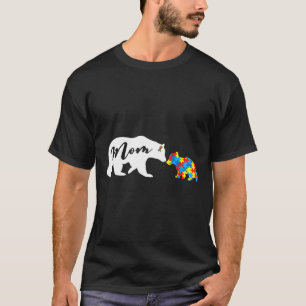 Camiseta Mulheres Mamãe Urso Autismo Consciência