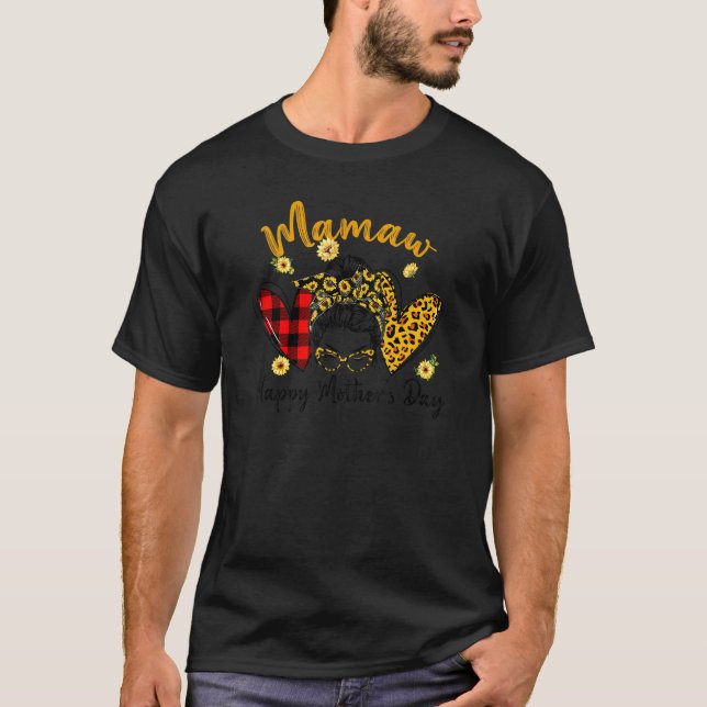 Camiseta Mulheres Mamaw Life Leopardo Xadrez Corações Mensa (Frente)