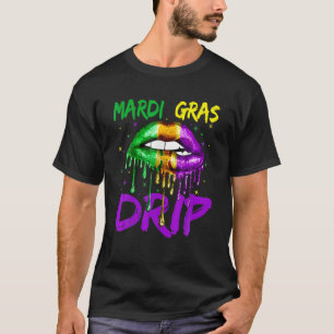 Camiseta Mulheres Mardi Gras Derramando Lábios Engraçado Ma