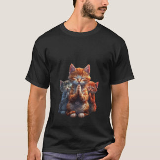 Camiseta Mulheres Meditam Kitten Santa Mediadora Gato Fé Ir