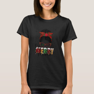 Camiseta Mulheres Mema Mensagem Bun Buffalo Xadrez Natal Um