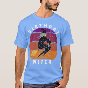 Camiseta Mulheres Meninas Vintage Aniversário Bruxa Andando
