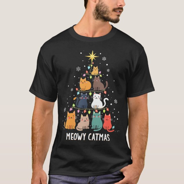 Camiseta Mulheres Meowens Catmas Árvore de Natal (Frente)