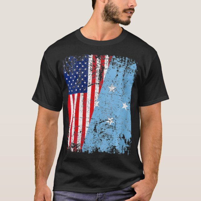 Camiseta MULHERES MICRONESIAN ROOTS Half American Flag MICR (Frente)