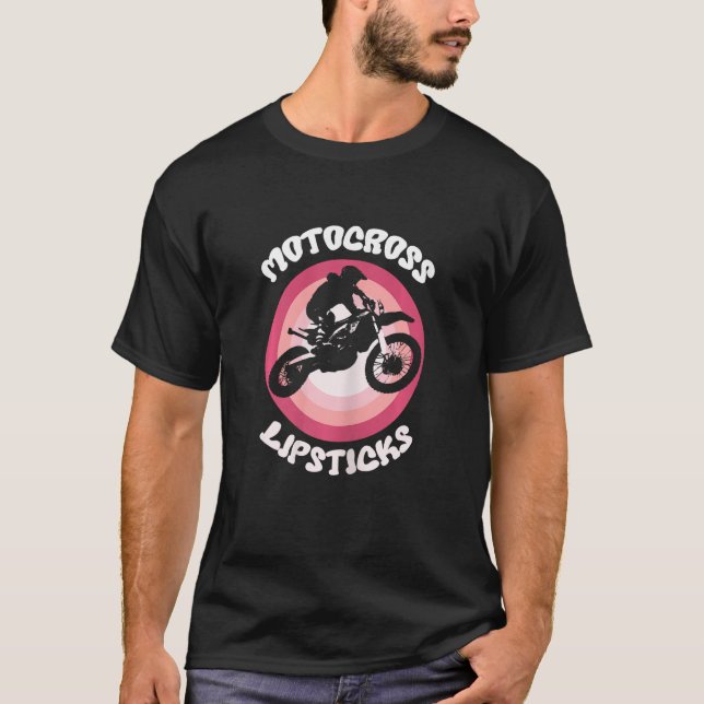 Camiseta Mulheres Motocross & Lipsticks Dirtbike Rider Girl (Frente)