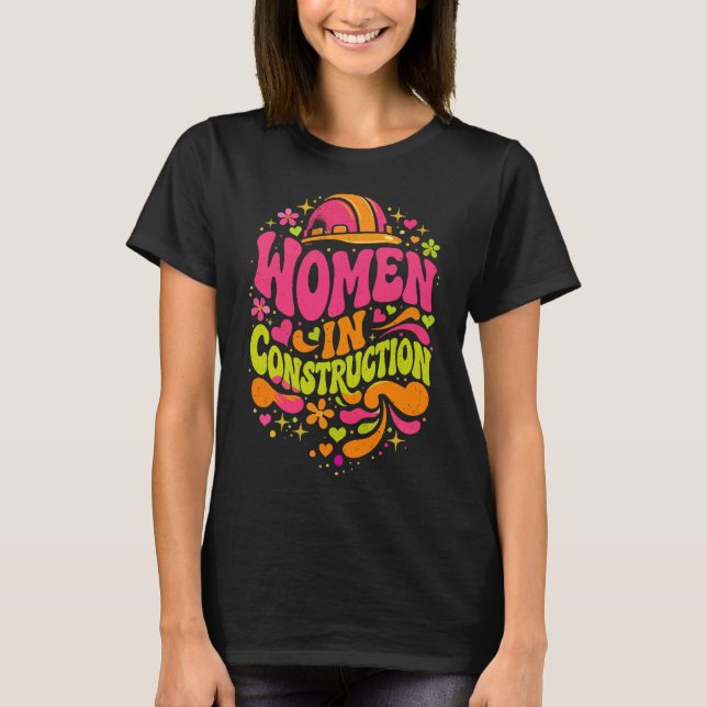 Camiseta Mulheres na Construção Retro Empoderamento (Frente)