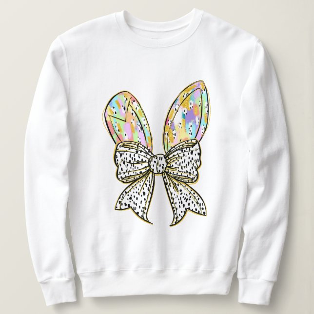 Camiseta Mulheres na Páscoa Coelheira de Orelhas com Arco C (Frente do Design)