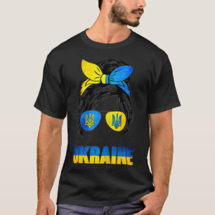 Camiseta Mulheres na Ucrânia Cabelo Mensal Vestindo Bandeir