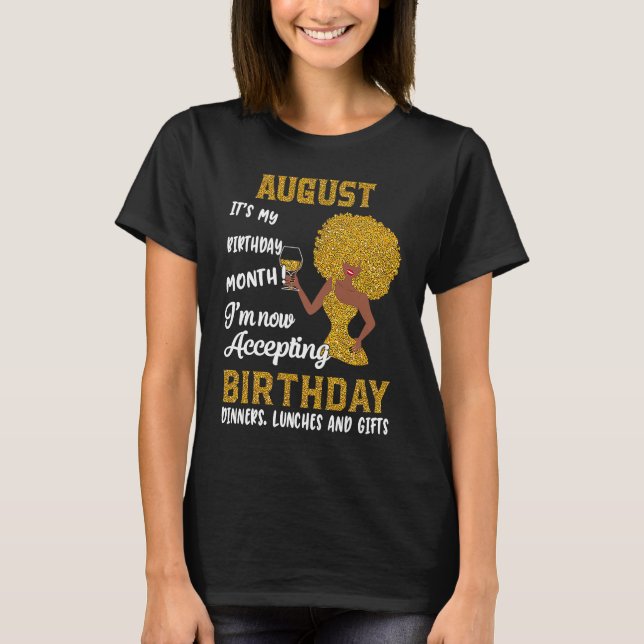 Camiseta Mulheres Negras Agosto Aniversário Leo Queens Virg (Frente)
