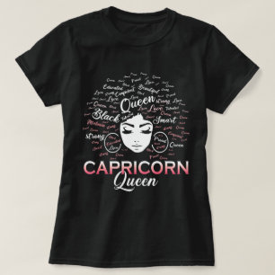 Camiseta Mulheres Negras Capricórnio Rainha de Janeiro Aniv