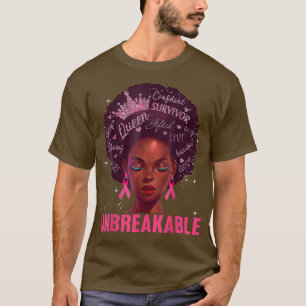 Camiseta Mulheres Negras Rainha Cancer Inquebrável Rosa R